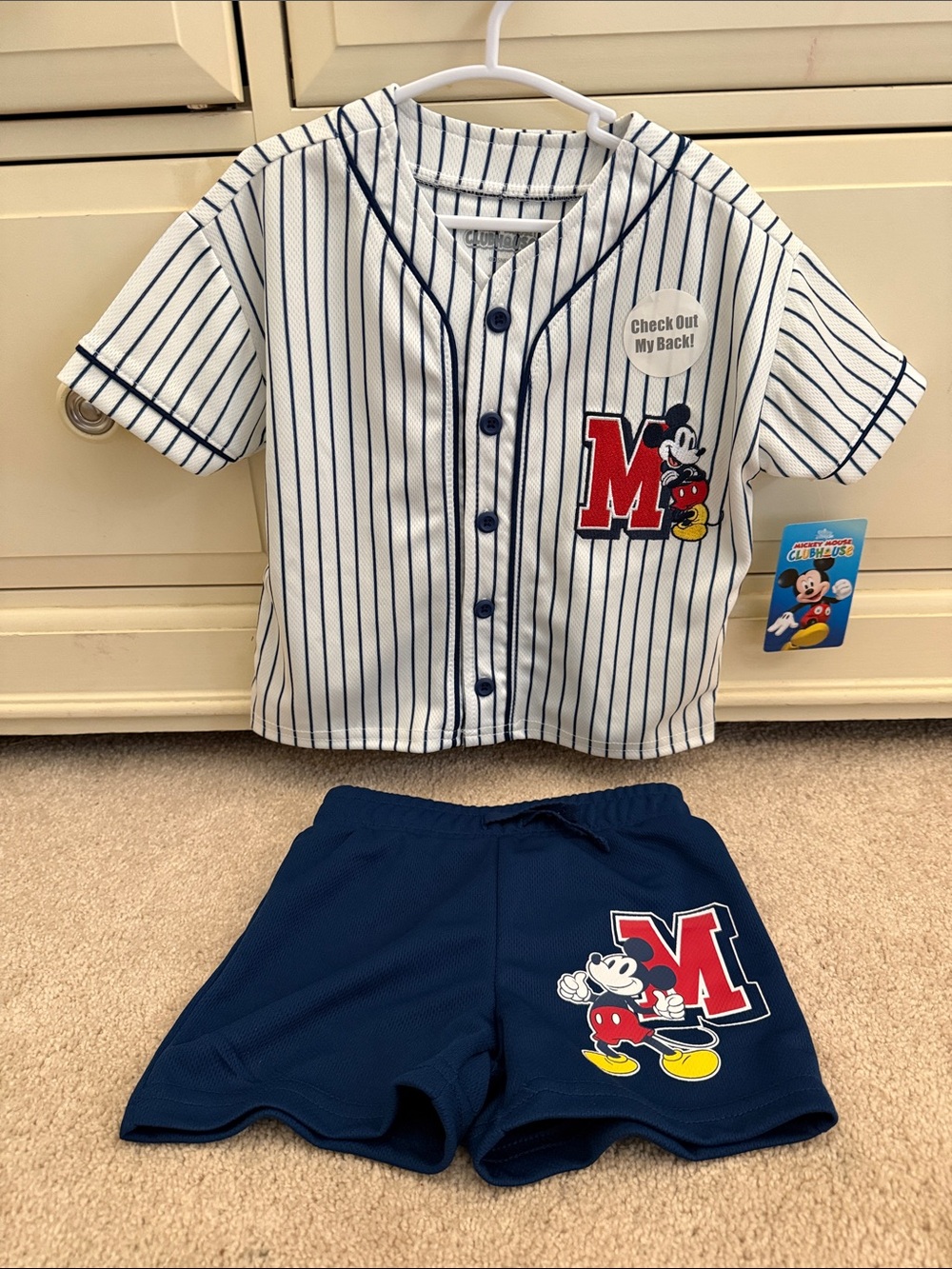 Disney Mickey Mouse White & Navy Pinstripe Baseball Pajama Set